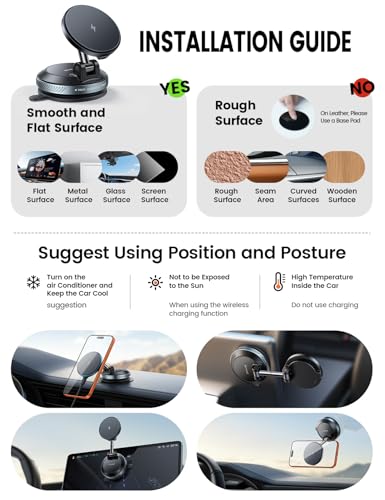 Lamicall 15W for MagSafe Car Mount Charger - Dual USB-C Ports,Magnetic Wireless Car Charger,Suction Cup Phone Mount, Vacuum Magnetic Phone Holder for Truck Jeep for iPhone 17 Pro Max 16 15 14 Black