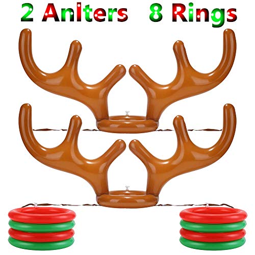 CENOVE [2+8] Inflatable Reindeer Antler Ring Toss Game for Christmas Party Games 10pcs Funny for Kids Christmas Party Favors & Christmas Games[2 Antlers+8 Rings] - Thumbnail 7