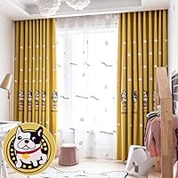 ARTBECK Kids Curtains Animal Embroidered Curtain Cartoon Embroidery Curtain Panels Blackout Curtains Grommet Thermal for Bedroom, Set of 1 Curtain Panel (Bulldog, 52W x 84L)