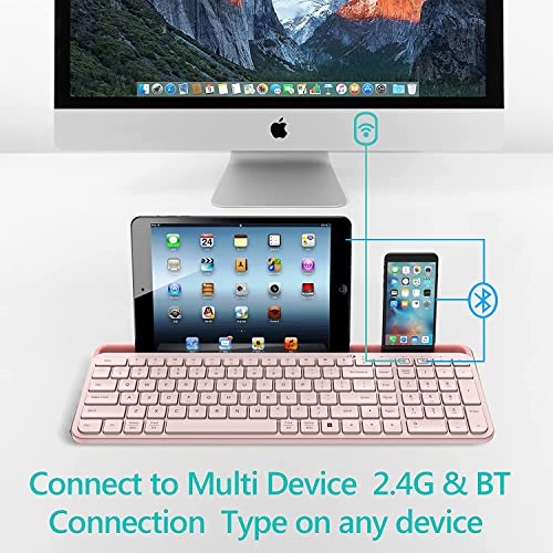 Wireless Bluetooth Keyboard with Number Pad, 2 in 1 Wireless & Bluetooth Gotying Multi-Device Tablet Keyboard for ipad,Phone, iOS, Android, Mac and Windows (Pink)