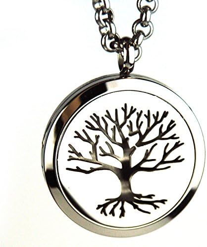 Aromatherapy Essential Oil Diffuser Necklace – Cle cle001a (2017 New Design) Personal Silver Tree Pendant Locket Stainless Steel Jewelry Including 23.6 Inch Chain 8 Refill Pads