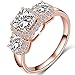 FENDINA Womens Wedding Engagement Rings Triple CZ Crystal Promise Rings for Her - 18K Rose Gold Plated & Created Emerald Cut Stone