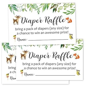 APOWUS Diaper Raffle Tickets Woodland Baby Shower Game Invitations Insert for Boy Girl, Bring a Pack of Diapers to Win…