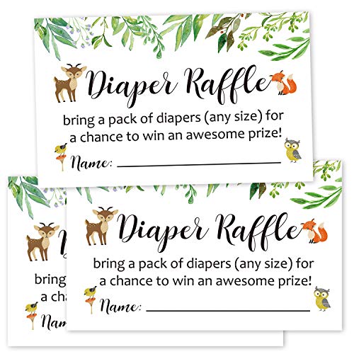 APOWUS Diaper Raffle Tickets Woodland Baby Shower Game Invitations Insert for Boy Girl, Bring a Pack of Diapers to Win…