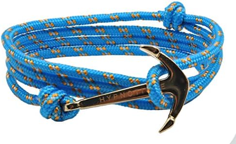 Unisex Gold-tone Anchor Sailor Nautical Charm with Nylon Paracord Rope Amulet Cuff Bracelet Jewelry (Light Blue)