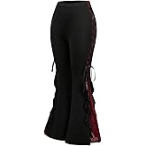 Verdusa Women's Y2k Goth Contrast Lace Bell Bottom Flare Ruffle Pants Grunge Gothic Clothes