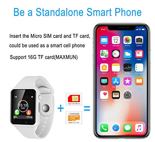 Smart watch android,HongTu Bluetooth Smart Watch TouchScreen with Camera Pedometer SIM TF Card Slot for LG XiaoMi HuaWei Samsung IOS for Mens Women(white）
