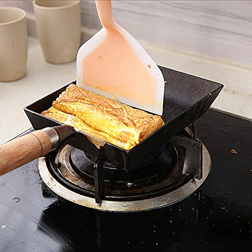 Tamagoyaki Japanese Omelette Pan Cast Iron Wooden Handle，Grill Pan for