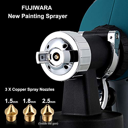 Paint Sprayer Electric HVLP Airless Paint Gun with 3 Spray Patterns, 3 Chrome-Plated Nozzle Sizes, Adjustable Valve Knob, 900ml Detachable Container from FUJIWARA