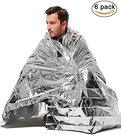7TECH 6 PACK Portable Emergency Blankets with up to 90% Heat Retention Perfect for Outdoors, Hiking, Survival, Bug Out Bag ，Marathons or First Aid