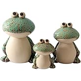 KSZNZB Frog Garden Decor Set of 3,Funny Cute Ceramic Frog Garden Statues Yard Decoration Outdoor Holiday Decorations,Ideal Ornament for Outside Pond Pool Patio Front Porch Backyard (Green)