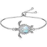 Fenthring Turtle Bracelet Moonstone Tree of Life Sea Turtle Gifts for Women Sterling Silver Adjustable Beach Hawaiian Sea Jewelry Ocean Lovers Gifts