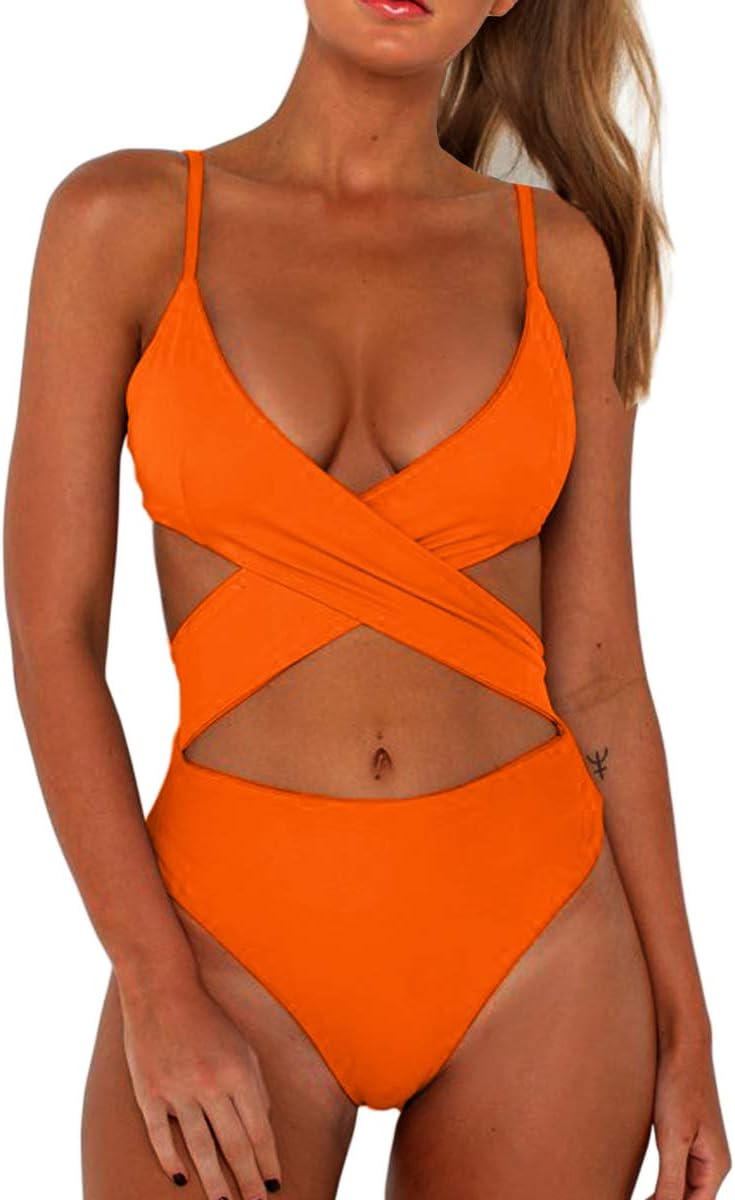 CHYRII Women's Sexy Criss Cross High Waisted Cut Out One Piece Monokini Swimsuit