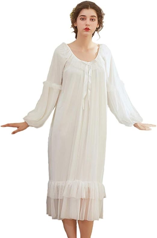 Women's Vintage Victorian Sleepwear Long Sleeve Sheer Nightgown Pajamas