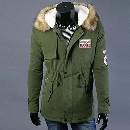Men Coat With Fur Hood Cardigan Sweater Hooded Coat Jacket Sweatshirt Outwear By Orangeskycn (Army Green, L)