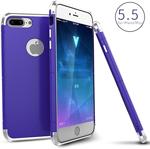 iPhone 7Plus Case,Engmoo Metal Hard PC Ultra Thin Lightweight Aircraft Grade Aluminum Shock-Proof Case Cover with Tempered Glass Screen Protector for Apple iPhone 7Plus(Blue Sliver)