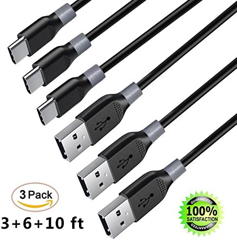 USB Type C Charging Cable, 3Pack 3FT 6FT 10FT USB C Charger Cable Fast Charging Cord for Samsung Galaxy Note 8,S8 Plus,LG V30 V20 G6 G5,Google Pixel,Nexus 6P 5X,Moto Z Z2 &amp; More(Black)