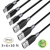 USB Type C Cable, 3Pack 3FT 6FT 10FT USB A to USB C Charger Cable Fast Charging Cord for Samsung Galaxy Note 8,S8 Plus,LG V30 V20 G6 G5,Google Pixel,Nexus 6P 5X,Moto Z Z2 & More(Black)