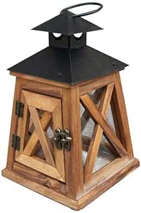 Candelabro Rústico de Madera Linterna Vela Té Candelabro con Techo de