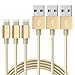 BULESK iPod - Gold Cable 6' Nylon Braided Lightning to USB Charger Cord for iPhone 7 Plus/6S/6/Se/5S/5C/5, iPad 2/3/4/Mini Air Pro/iPod - Gold - 3 Piece