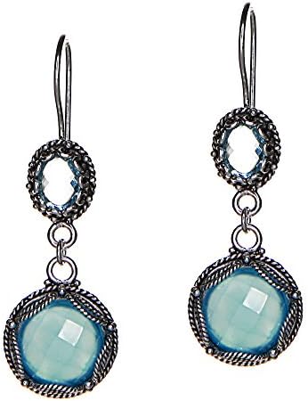 Sterling Silver Blue Agate CZ Drop Earrings