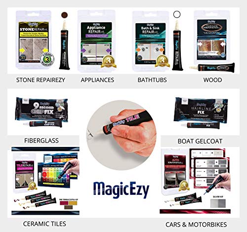 MagicEzy Tile RepairEzy (Black) - Porcelain Glaze Repair Filler - Fix Chips and Holes in Tiles Fast - Floor Tiles,Wall Tiles, Tubs, Showers, China