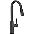 Moen Riley Matte Black One-Handle Modern Pulldown Kitchen Faucet Featuring Power Boost for a Faster Clean and Reflex Docking System for The Spray Head, 7402BL