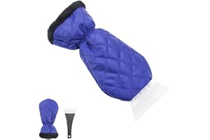 Fekey&JF Ice Scraper Mitt for Car, Waterproof Snow Remover Glove, Warm Padding Snow Scraper Gloves with Comfortable Grip for Windshield Car Window, Detachable Cleaner No Scratch for Car (Blue)
