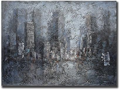 Hand-painted Modern Abstract Oil Paintings Wall Home Decor Artwork Abstract Extra Large-City Printed Picture Painting on Canvas Stretched and Framed Ready to Hang 35 x 47 inch Plus Size