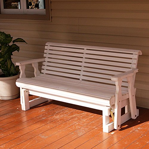 Amish Heavy Duty 800 Lb Roll Back Pressure Treated Porch Glider (4 Foot, Semi-Solid White Stain)