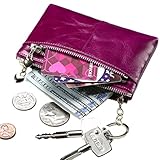 Itslife Triple Zipper Leather Mini Coin Purse Card Holder with Key Chain(Fuchsia)