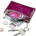 Itslife Triple Zipper Leather Mini Coin Purse Card Holder with Key Chain(Fuchsia)