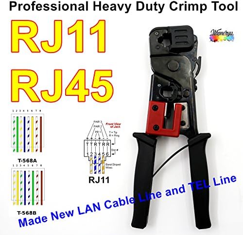 Crimper, winneryu, RJ11/45 Professional Heavy Duty Crimp Tool Crimping Pliers with Cable Stripper for 4P/6P/8P, RJ-11/RJ-12/RJ-45 Network and Telephone Cables