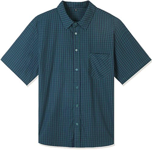 Hopioneer Men's Short Sleeve Shirt 100% Cotton Casual Button up Plaid Shirt