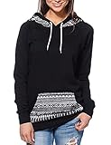 Women Juniors Casual Geometric Print Kangaroo Pocket Pullover Hoodie Sweatshirt