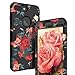 RabeMall Case for iPhone 7 Plus Three Layer Hybrid Shockproof Smooth Beautiful Fashion Color Rose Flowers Case for Girls/Women,Floral Black