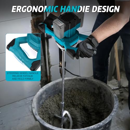 Cement Mixer Compatible with Makita 18V Battery, 3200W Portable Paint Mortar Mixer with 6 Speed, Max 680 RPM, Electric Concrete Stirrer for Mixing Fodder Mortar Paint Glue Putty (No Battery)