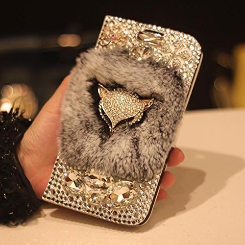 Sasa(TM) iPhone X case, iPhone 10 case, Luxury Bling Fox Diamond Rabbit Fur Slot Card Wallet Case Cover for iPhone X (Black)