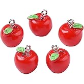 DanLingJewelry 10Pcs Resin Apple Pendants Red Imitation Fruit Charms Food Ornament for Jewelry Making Necklaces Bracelet DIY Craft