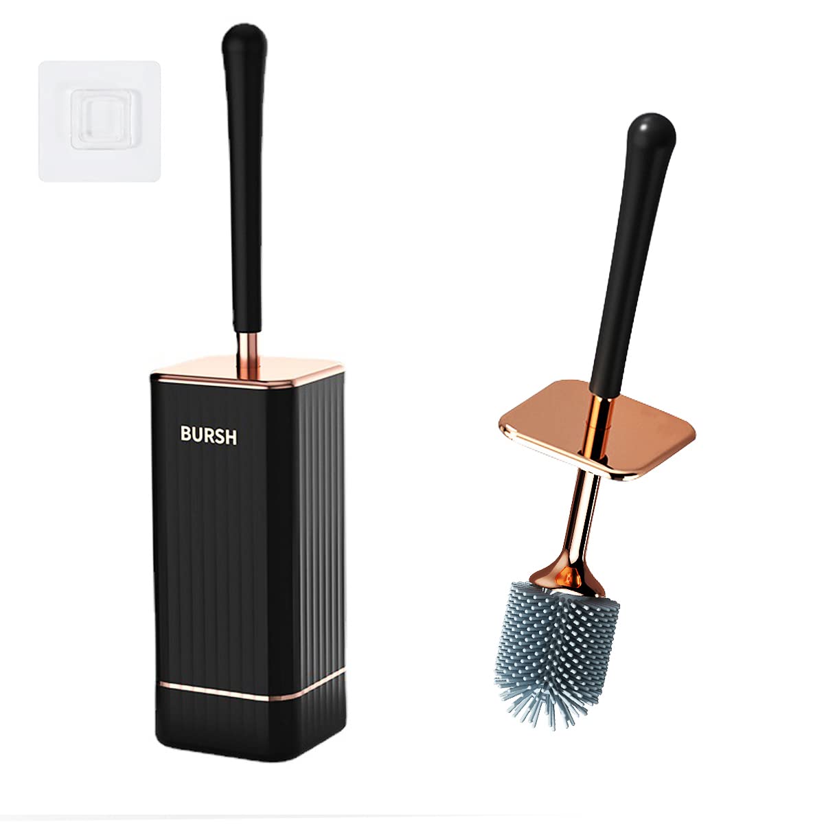MOUFIER Toilet Brush and Holder,Silicone Toilet Brush Holder Set with Soft Bristle Brush for Bathroom (Black), 23*10*10CM (MOO6B)