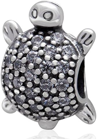 Charmstar Sea Turtle with Clear CZ Stone Charm Authentic 925 Sterling Silver Animal Beads for European Bracelet