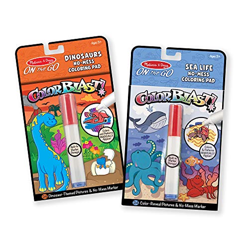 Melissa & Doug On the Go ColorBlast No-Mess Coloring Pad 2-Pack, Sea Life, Dinosaurs (24 Pictures, Invisible Ink Marker, Great Gift for Girls and Boys - Best for 3, 4, 5, 6, 7 and 8 Year Olds)