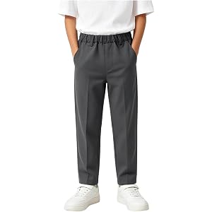 Boys Fashion Adjustable Waist Relaxed Fit Chino Dress Pants Pull On School Uniform Standard Trousers Size 5-15T