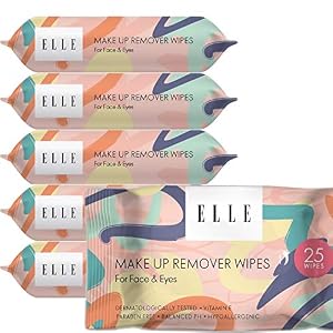 ELLE MAKEUP REMOVER WIPES, FACE AND EYES, 25CT, 6 PACKS, TOTAL 150 WIPES
