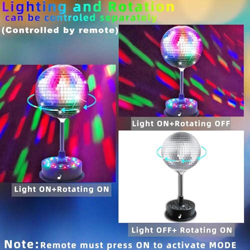 Silver Mirror Disco Ball Light, 6-Inch Mirror Ball with 23 RGBW LEDs, 360° Rotating Motor (5–10 RPM), Remote & Voice Control, Hanging Hook Included, Party Decor for Wedding, Birthday, Stage, Club