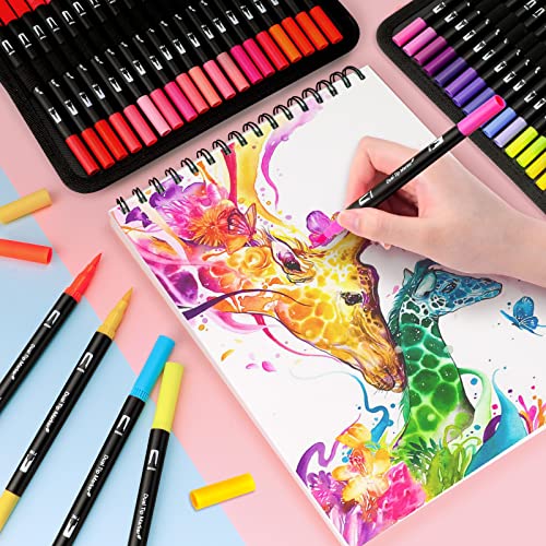 AFXXE 120 Colors Lettering Markers Brush Tips & Double Fine Kit for Girls, Kids and Adults, Professional Watercolour Markers Included 3 Templates
