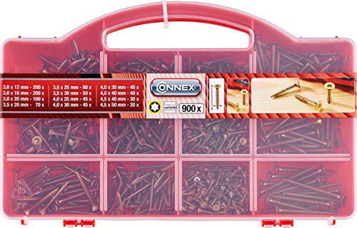 Connex Universalschrauben-Sortiment 900-teilig - Diverse Größen - Senkkopf - TX-Antrieb - Vollgewinde - Gelb verzinkt… – Bild 3