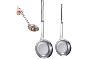 POUSBO Fine Mesh Stainless Steel Colander, 2024 New Stainless Steel Fine Mesh Strainer for Oil Filter Skimming Grease and Foam, Premium Skimmer Spoon Fine Mesh Strainer with Long Handle (A-2Pcs)