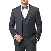 Men's 3-Piece Slim Fit Suit with Bow Tie, Single Button Blazer Vest Pants Set for Wedding Business, Formal Suit for Men