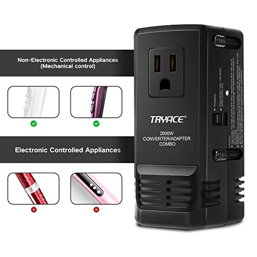 TryAce A8 2000W Travel Voltage Converterï¼ˆPassed UL Safety Certificationï¼‰ for Hair Dryer, UK/AU/US/EU All in One Plug Wall Chargers for Phone, Camera, Tablet, Laptop, MacBook